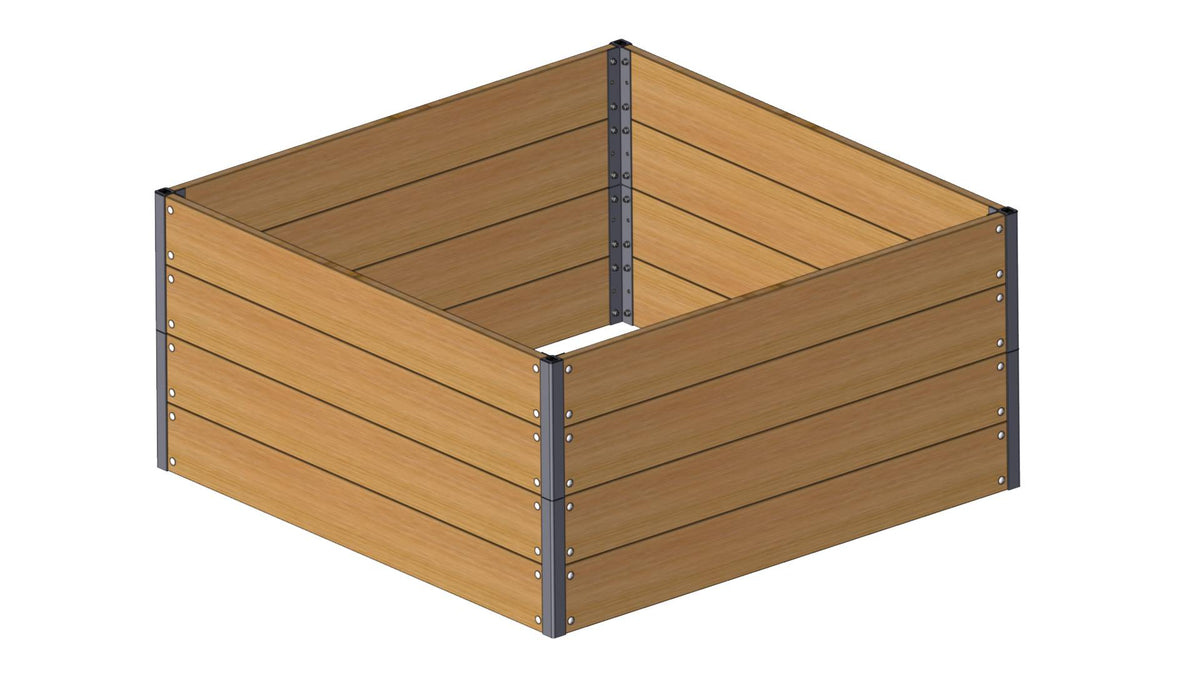 Højbed BASIC i planker af sibirisk lærk med matsorte stolper, 60 x 120 x 120 cm