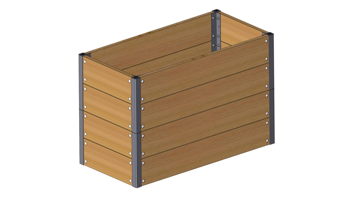 Elegant højbed i sibirisk lærk med matsorte aluminiumsstolper, 60 x 90 x 44 cm