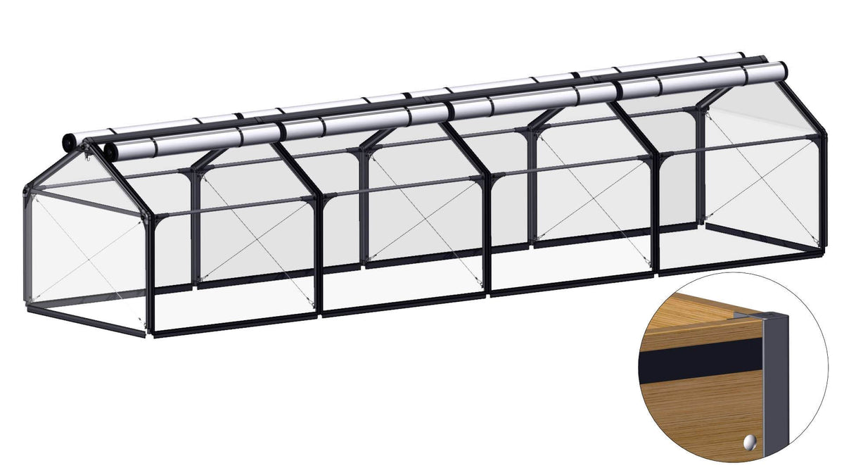 Overbygning AIR til højbed i sibirisk lærk fra GrowCamp, 120 x 480 cm