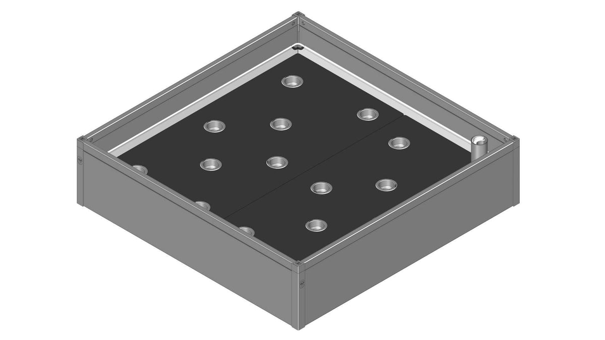 GrowCamp kvadratisk højbed i PVC med GrowWater selvvandingsindsats, 30 x 120 x 120 cm