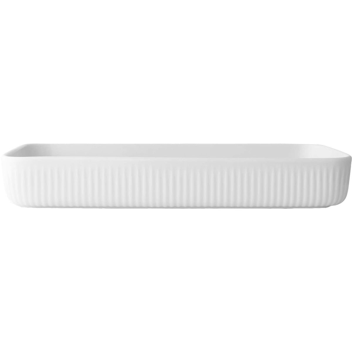 Rektangulært Legio Nova serveringsfad i riflet porcelæn fra Eva Trio
