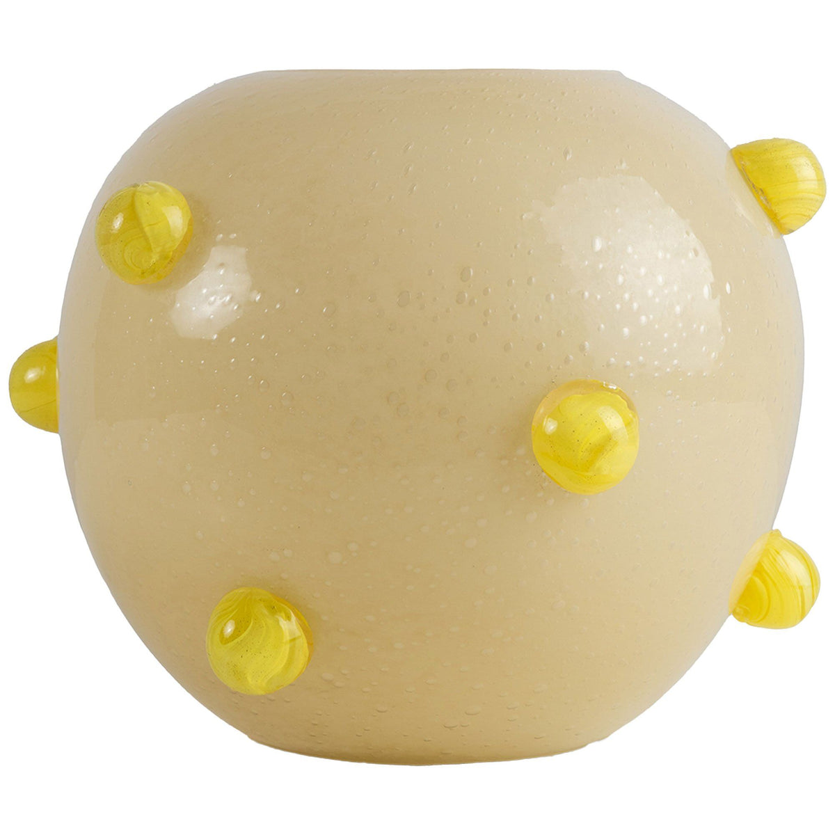 Beige Arlo-vase fra Byon med rund form og dekorative gule glasknopper