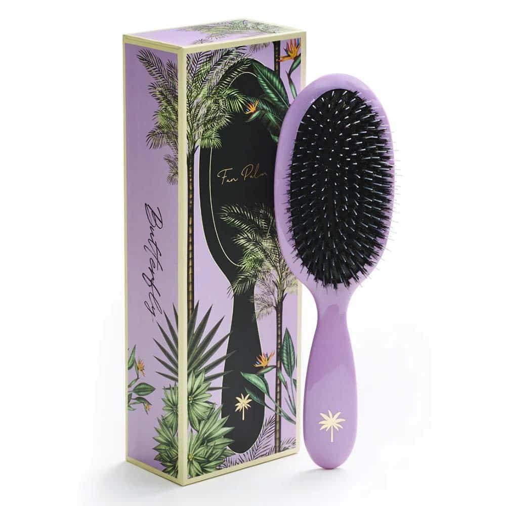 Fan Palm hårbørste Butterfly Medium med sommerfugledesign, vildsvinehår og nylon