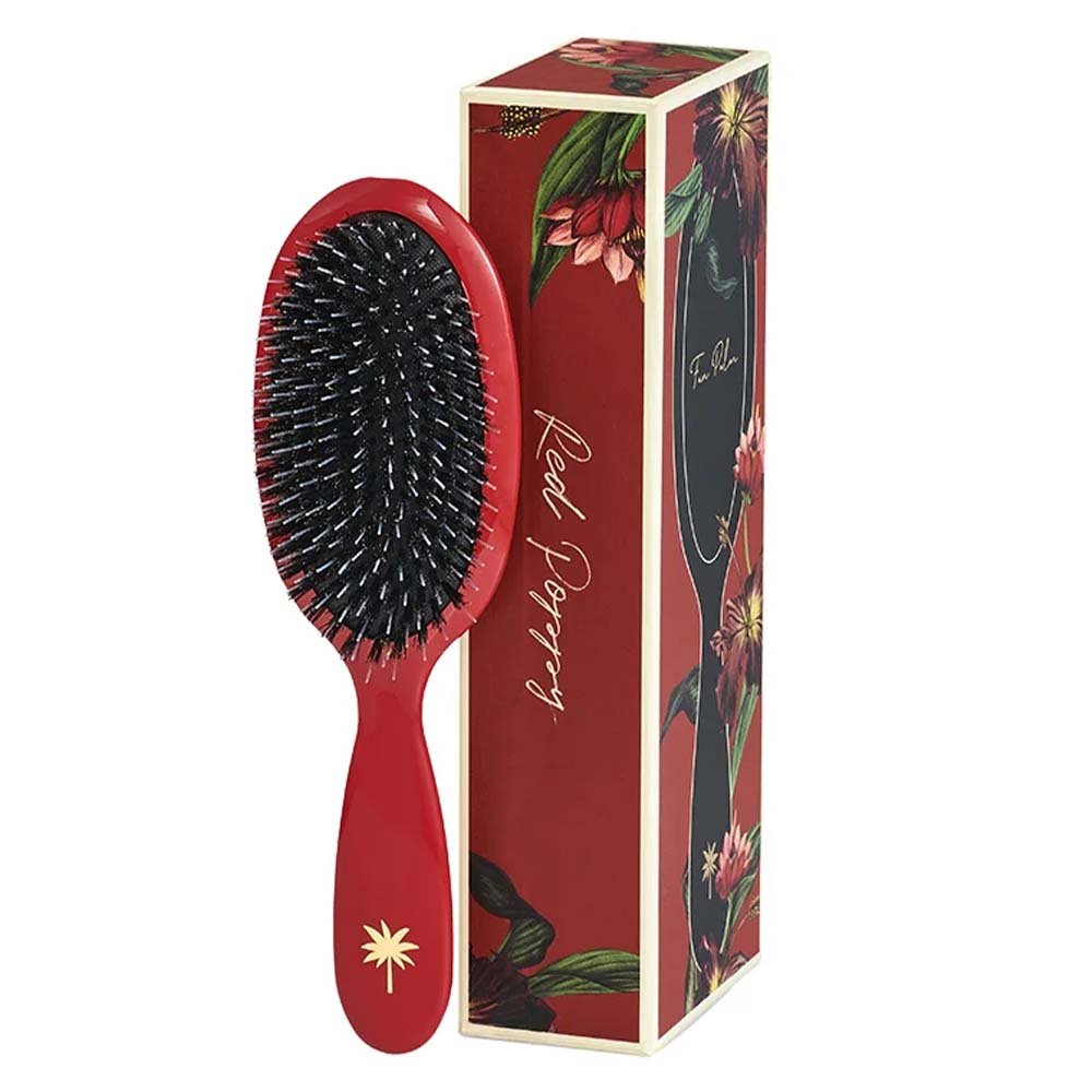 Fan Palm hårbørste Red Puppy Medium fra ICON Hairspa med legesygt hundeprint