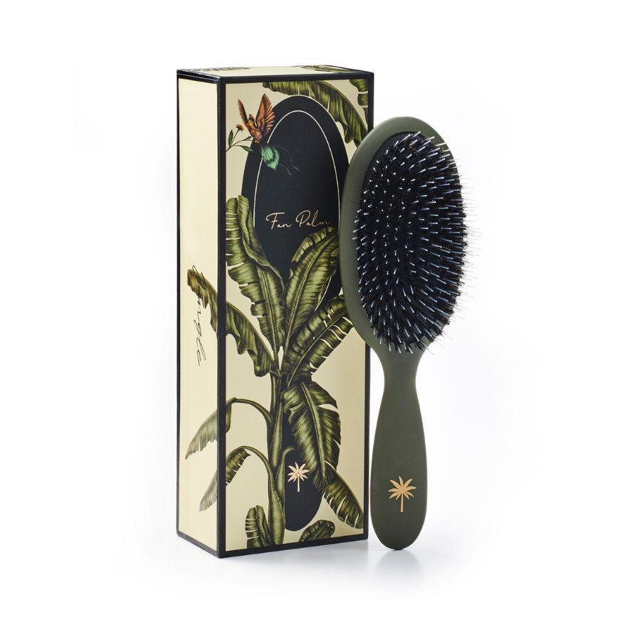 Fan Palm Jungle Medium hårbørste med grønt tropisk junglemotiv