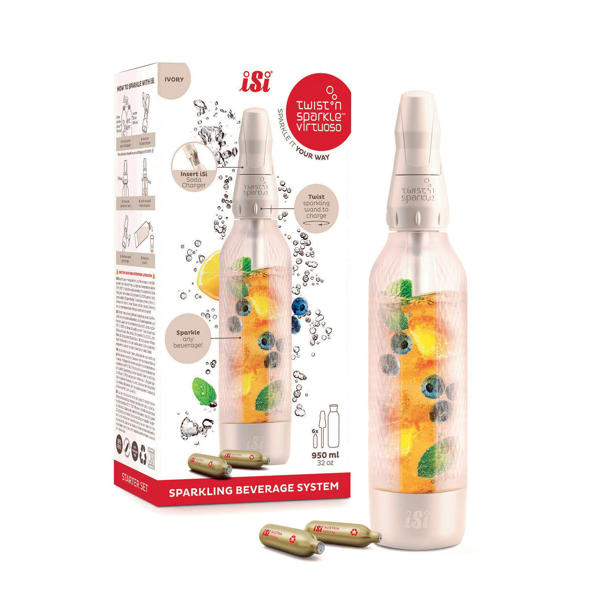 Isi Twist'n Sparkle Virtuoso Starter sodavandsmaskine i farven ivory