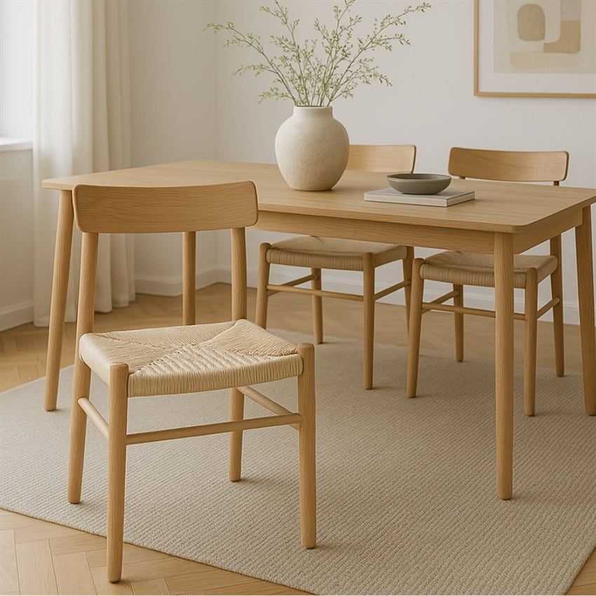 Firence spisebordsstol fra Scandinavian Living med egetræsstel og flettet wicker-sæde