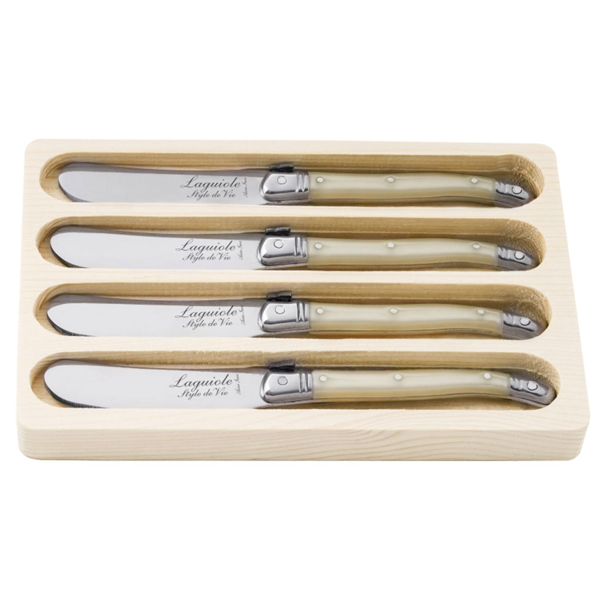 Laguiole style de vie Premium Line smørknive 4-pak i perle med plasthåndtag