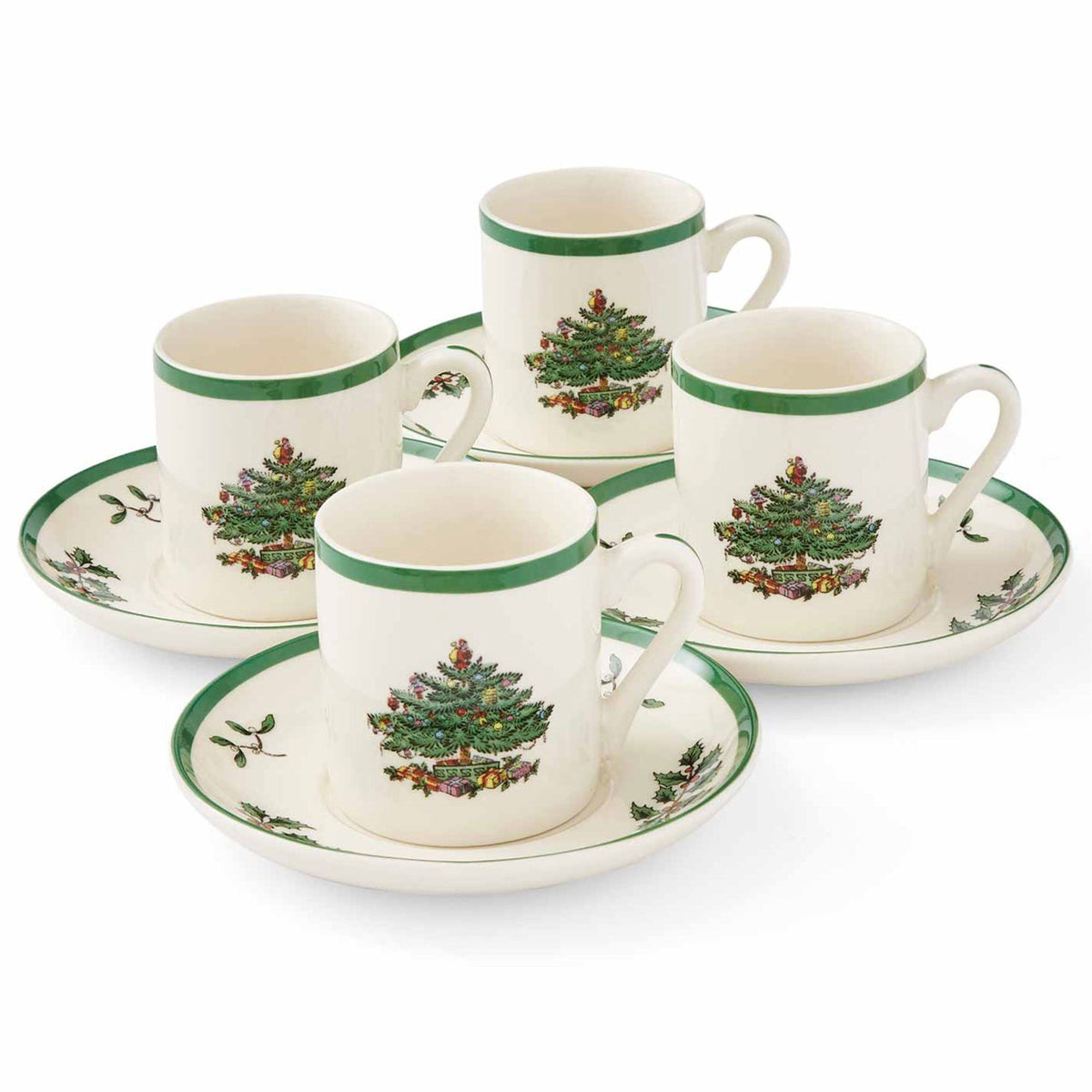 Spode Christmas Tree espressokopper, sæt med fire kopper i æske