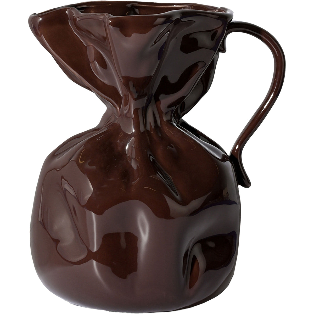 Byon Crumple vase i dyb brun glasur med krøllet form