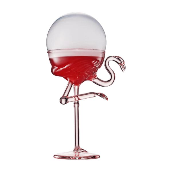 Seks håndblæste Flamingo cocktailglas i klart glas med fjerdragt-mønster