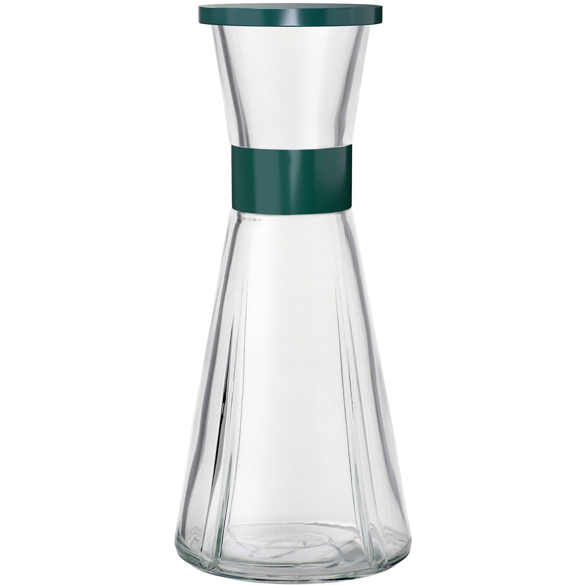 Grand Cru vandkaraffel i glas med riller og låg, forest green, fra Rosendahl