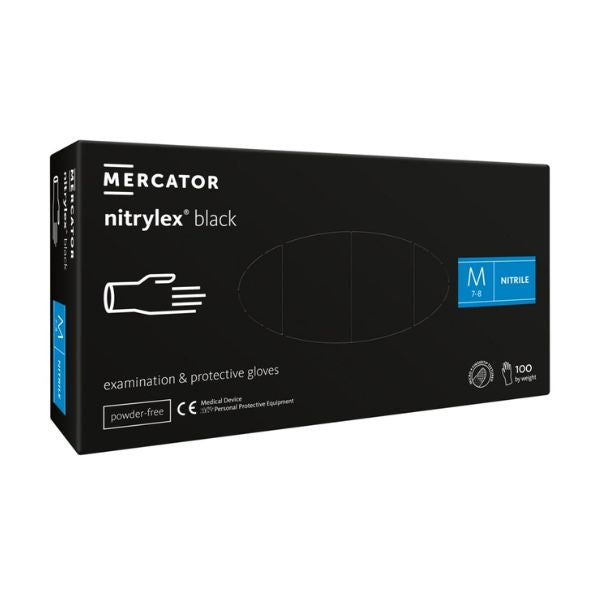 Pakke med sorte Protect nitrilhandsker str. M fra GS Supply