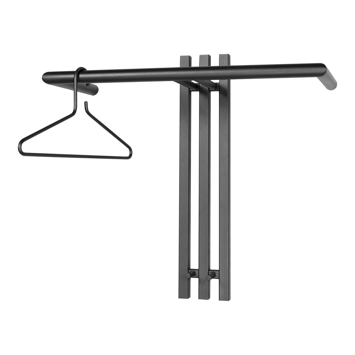 Sort Spinder Design Senza knagerække i stål med to knager og bøjlestang