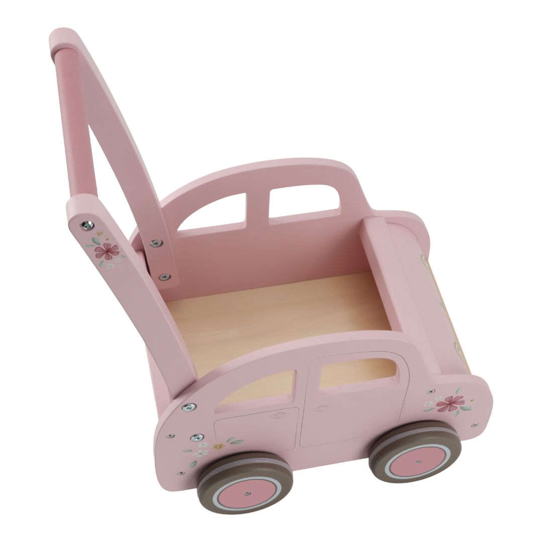 Pink gåvogn fra Little Dutch formet som en retro folkevogn til dukke og klodser