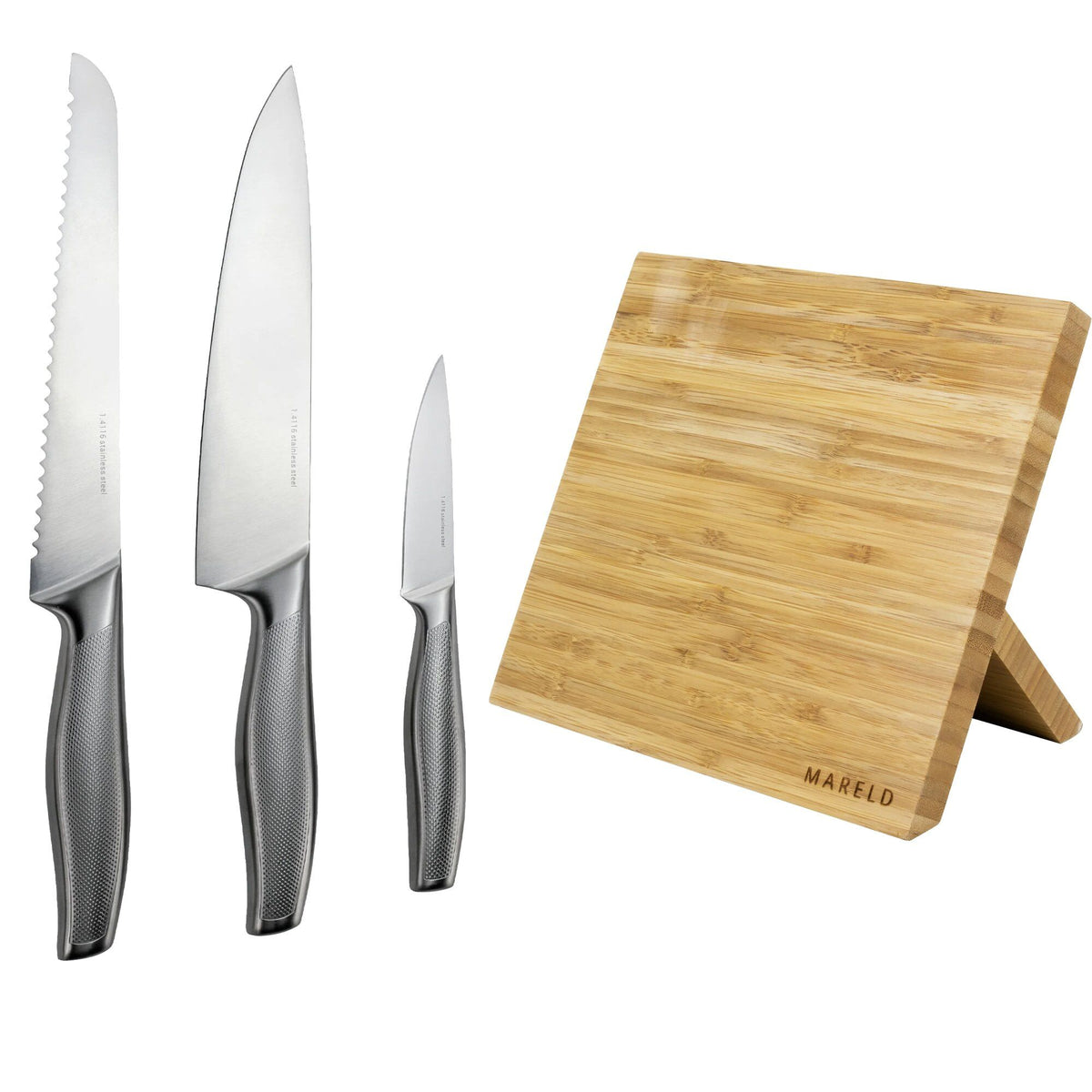 Essentials knivsæt i tre dele med magnetisk knivblok fra Mareld