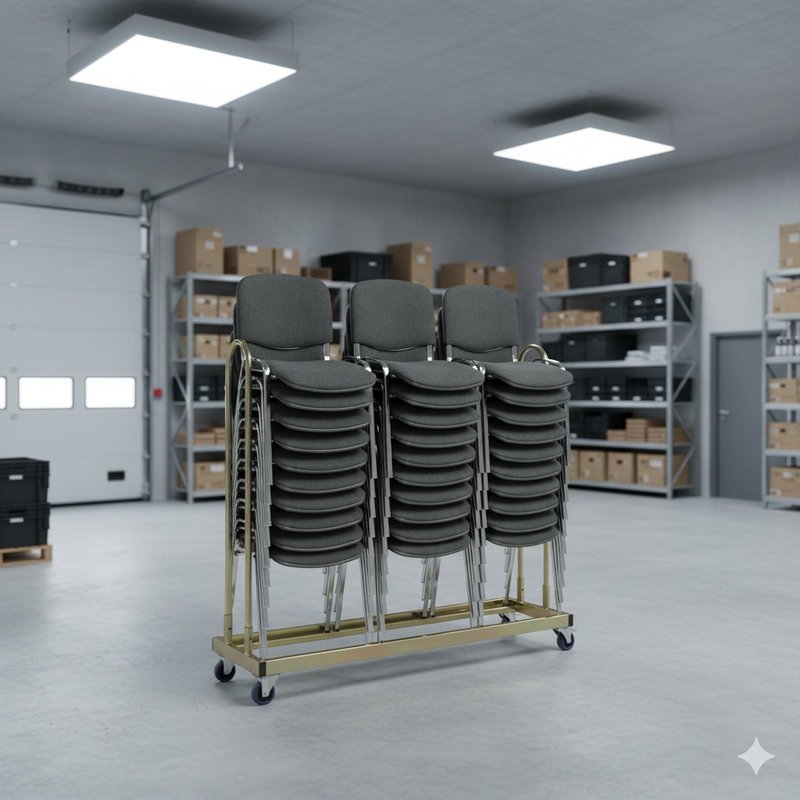30 Økonomi Polster stabelstol i mørkegrå inkl. stolevogn