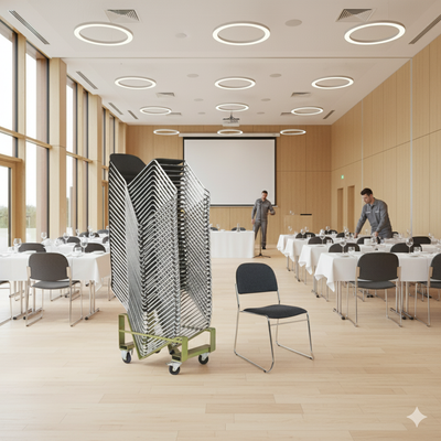 30 Trend Økonomi stabelstol i sort/krom inkl. stolevogn