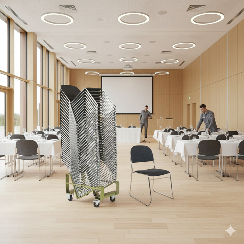 30 Trend Økonomi stabelstol i sort/krom inkl. stolevogn