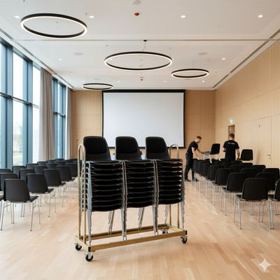 30 Bertram stabelstol m/polster i sort inkl. stolevogn