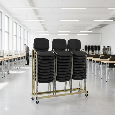 30 Økonomi Polster stabelstol i sort inkl. stolevogn