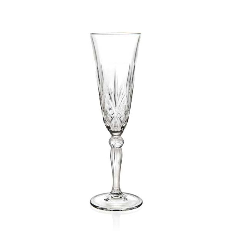 Sæt med 6 RCR Melodia champagneglas på 16 cl i krystal med facetter