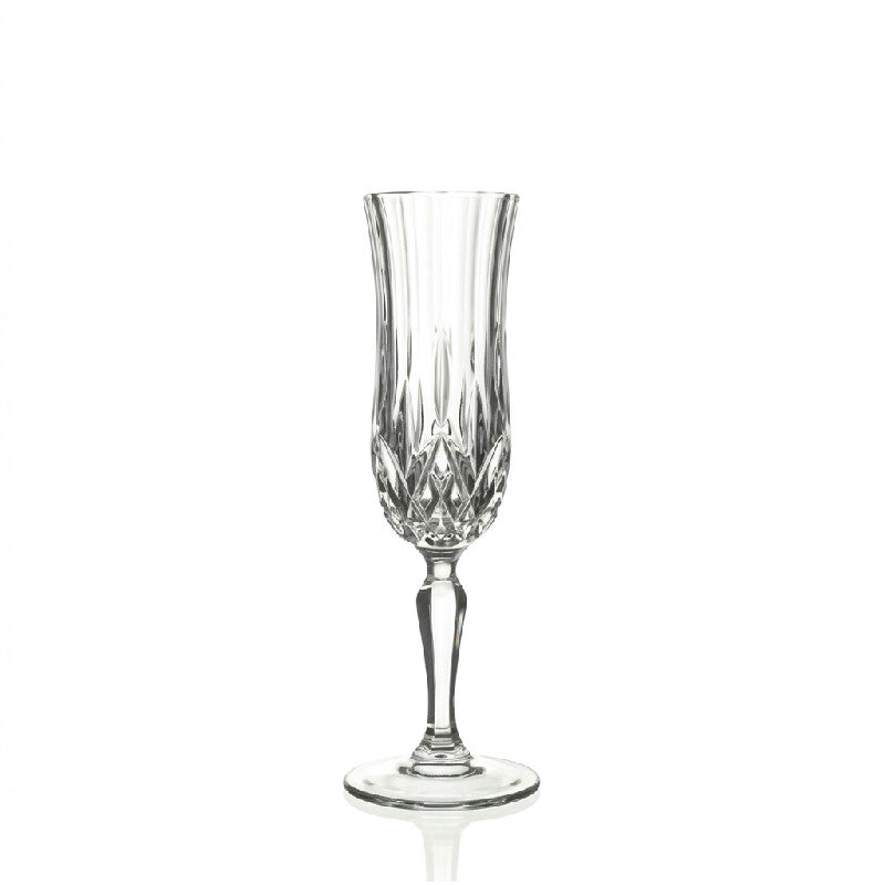RCR Opera champagneglas i flute-form af krystalglas med detaljeret mønster
