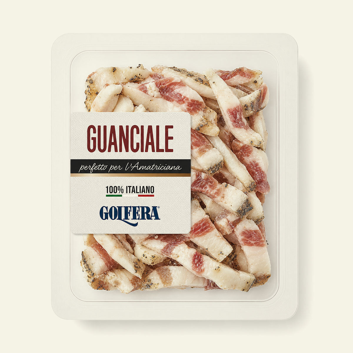 Golfera Guanciale i strimler, italiensk svinekæbe til pizza og pasta