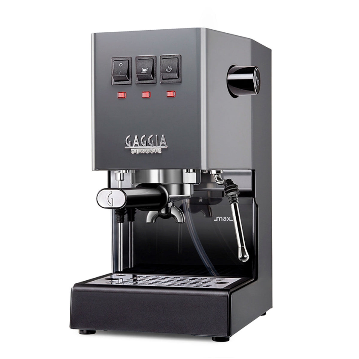 Grå Gaggia Classic E24 espressomaskine med messingkedel