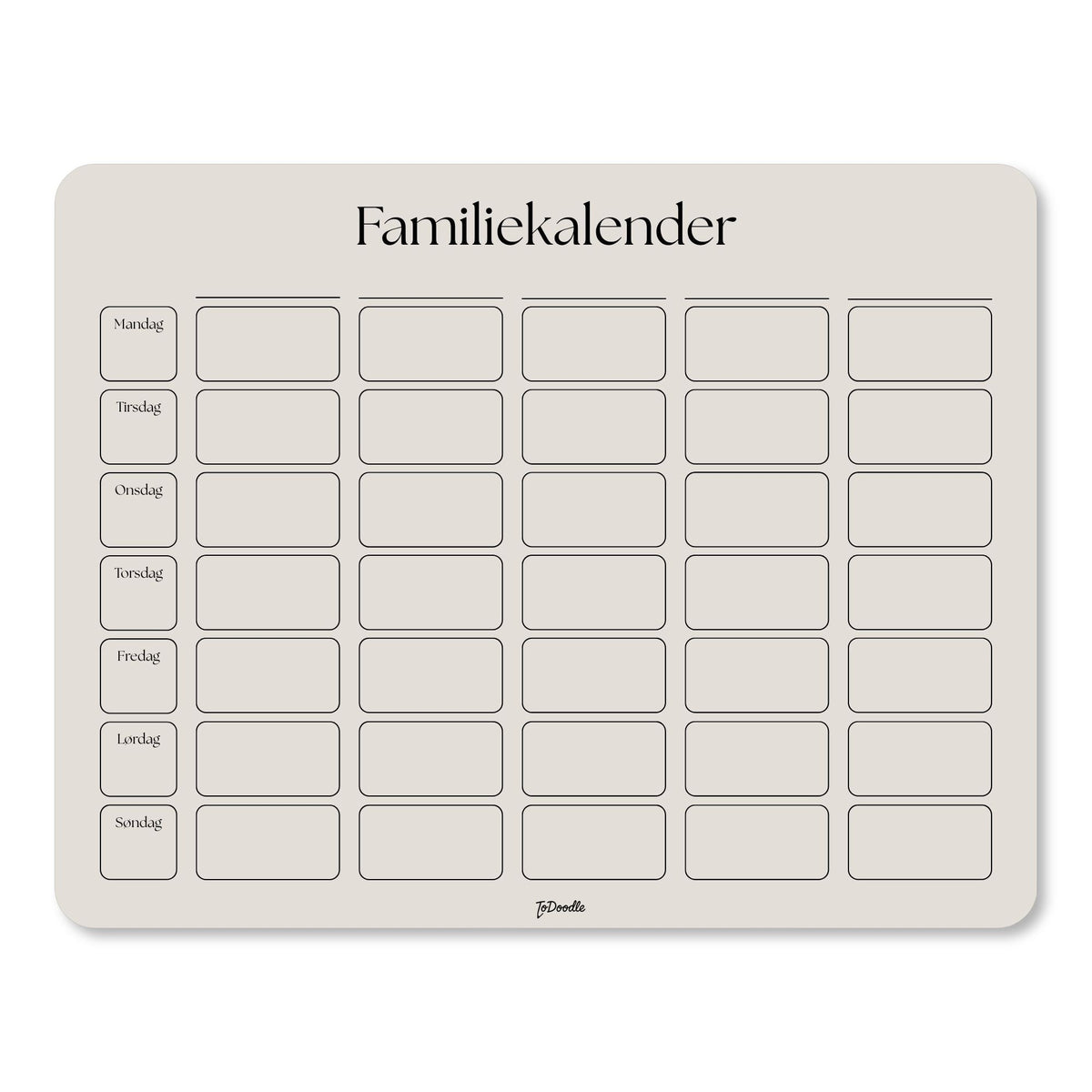 ToDoodle familiekalender i farven sand med stor skrivetavle til aftaler og madplaner