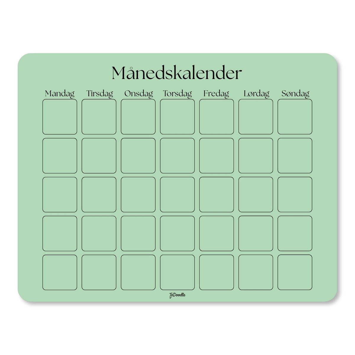 Grøn ToDoodle månedskalender til overblik over møder og aktiviteter