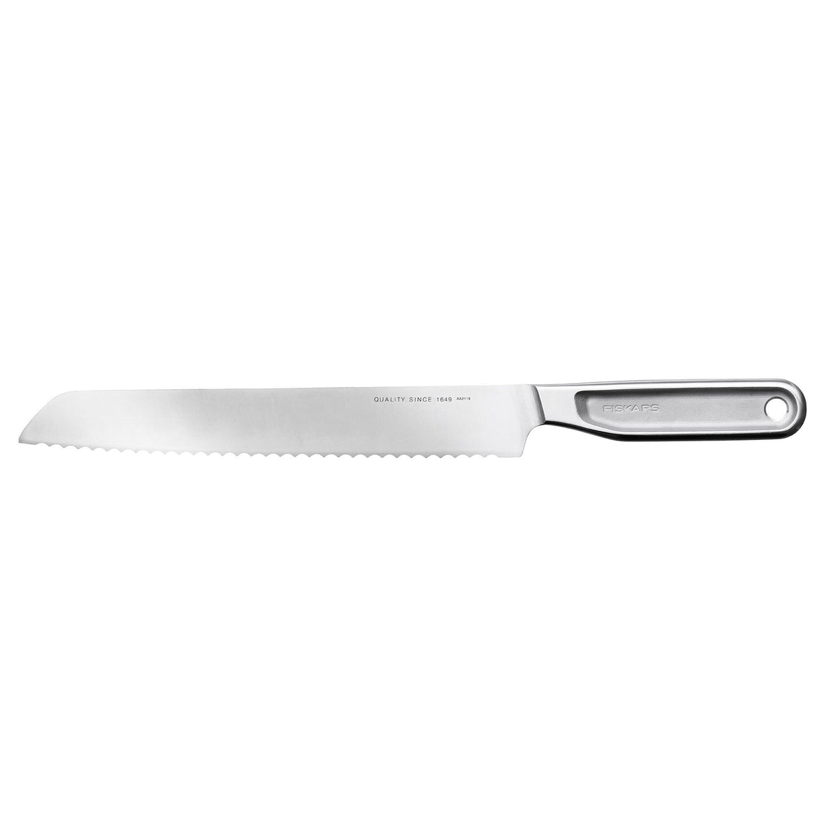 Brødkniv med langt tandet blad på 22 cm fra Fiskars i serien All Steel
