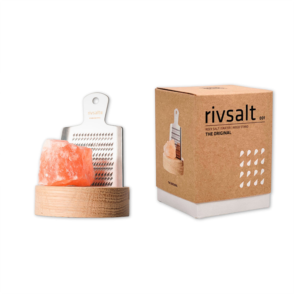 Rivsalt Original sæt med rivejern, saltsten og bordstativ i eg