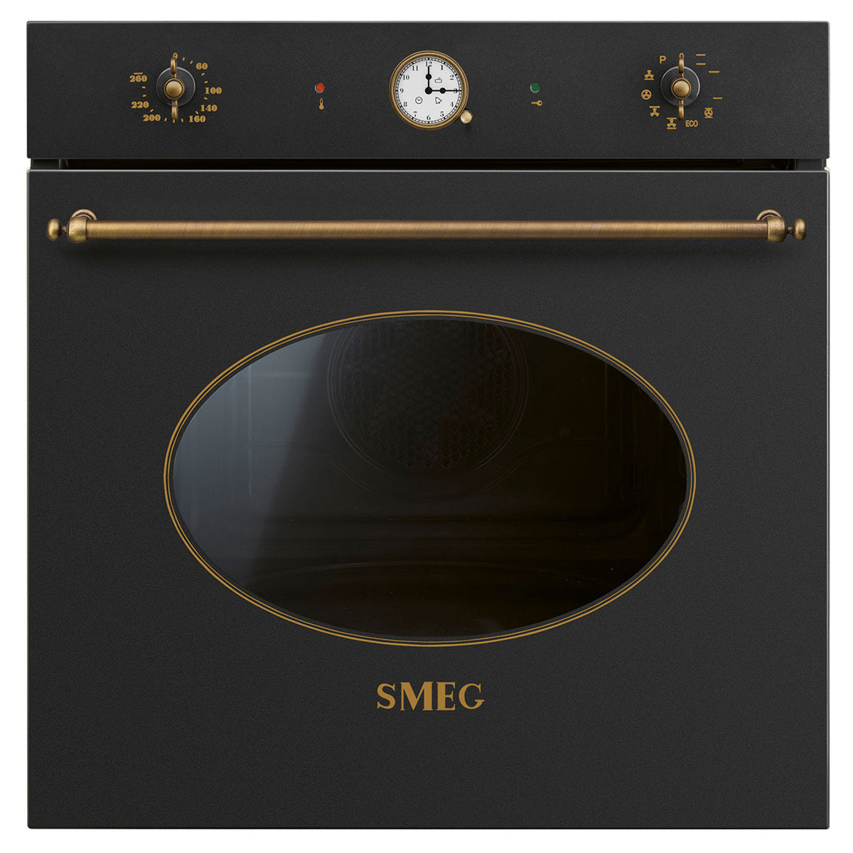 Smeg SFP68C1TAO indbygningsovn med antracitgrå front og messingdetaljer