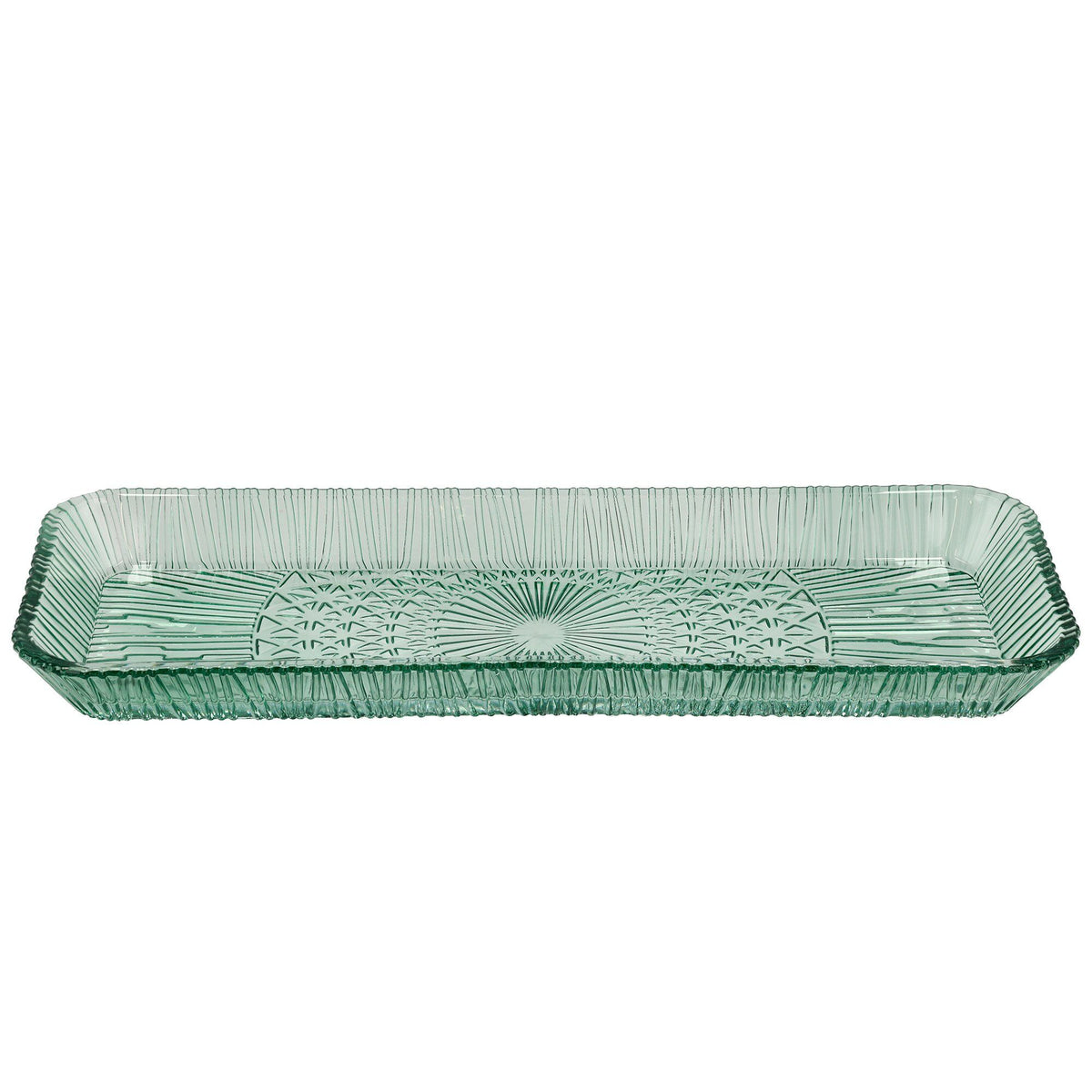 Bitz Kusintha rektangulært serveringsfad i grønt glas, 38 x 14 cm