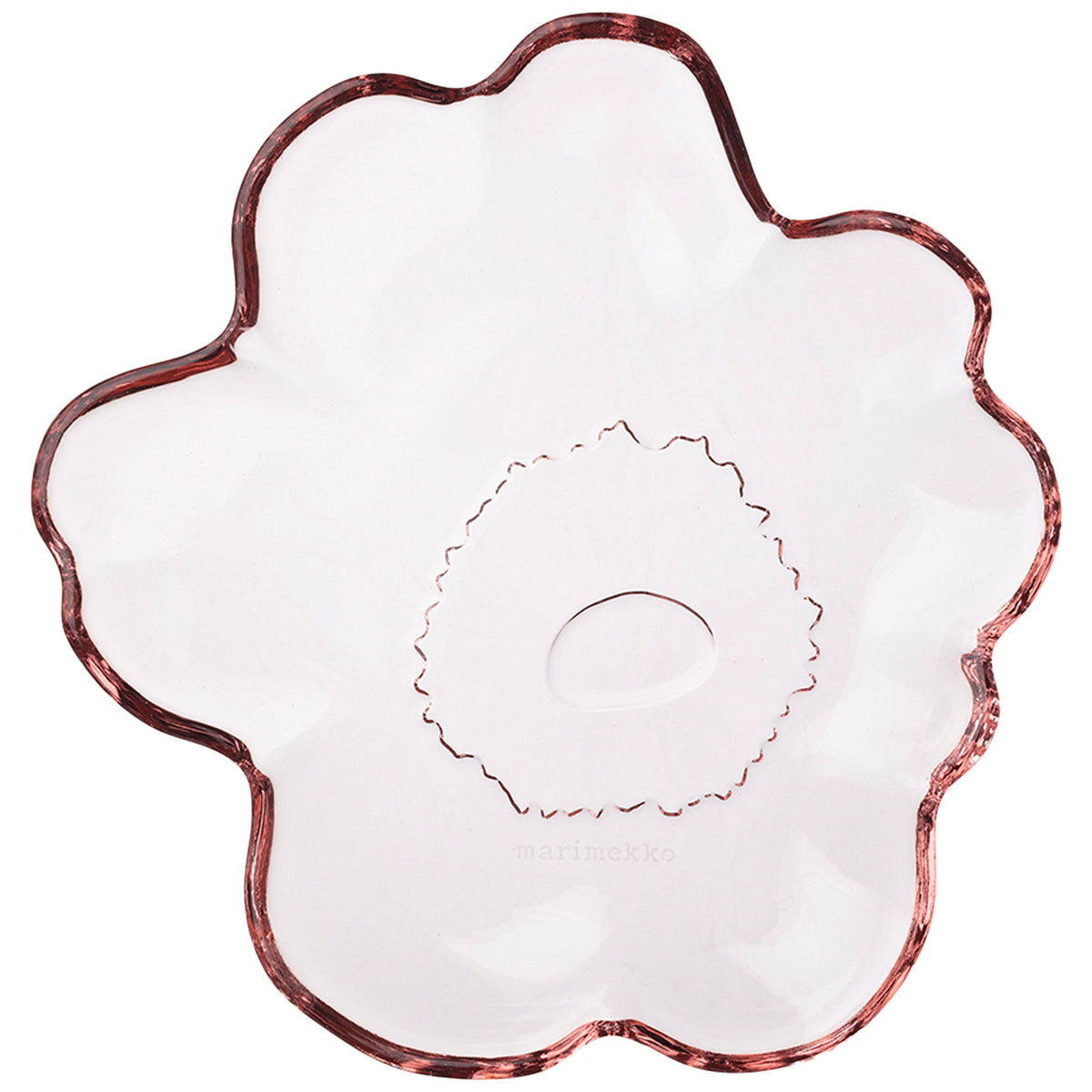 Lille rosa glastallerken fra Marimekko i Unikko-serien, 13 cm