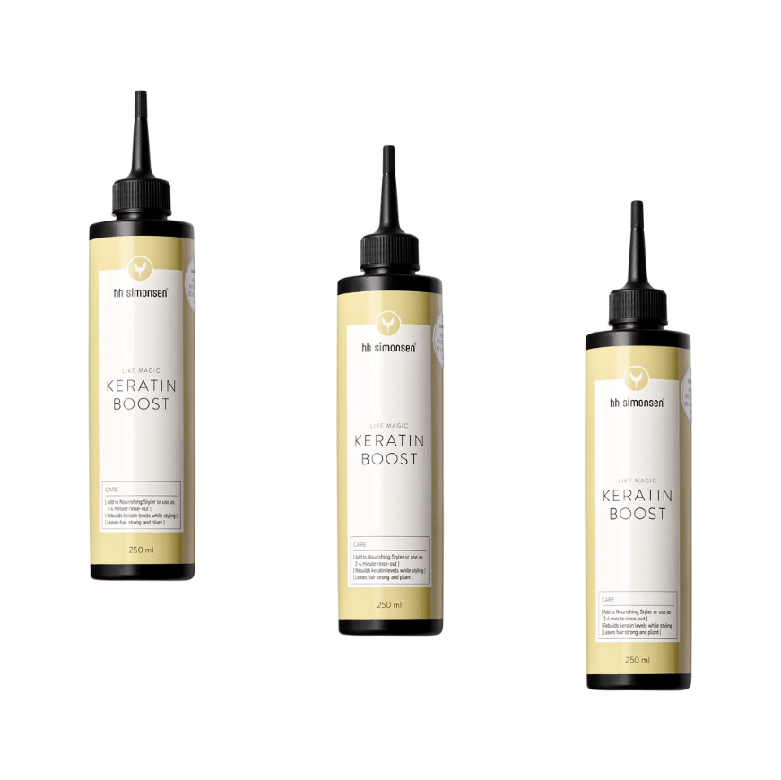 Tre flasker HH Simonsen Keratin Boost à 250 ml, hårpleje med keratin