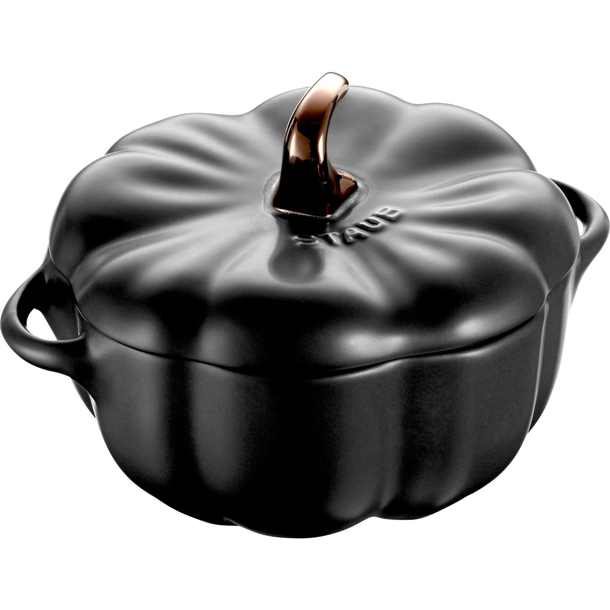 Staub mini cocotte i mat sort stentøj formet som et græskar, 0,5 liter