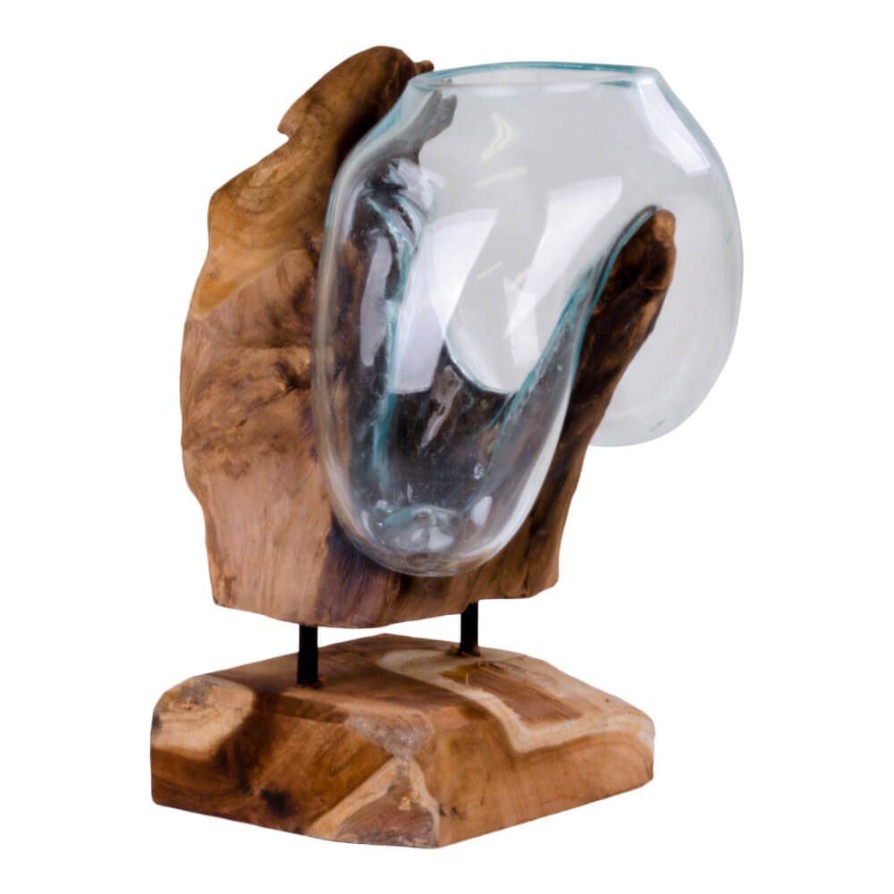 House Nordic San Marino vanddråbe-skulptur i glas og natur teaktræ