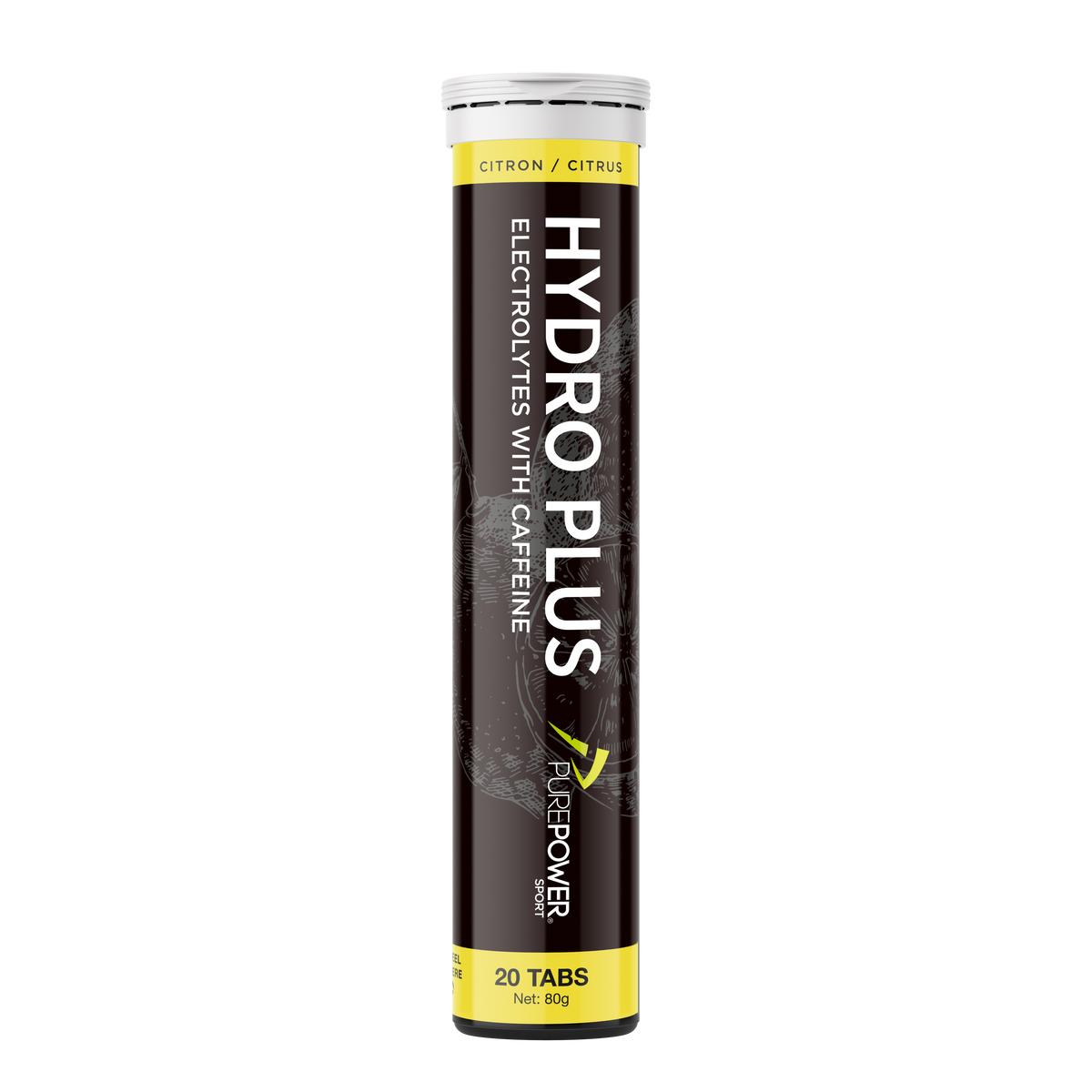 PurePower Hydro Plus citrus med koffein, rør med 20 tabs