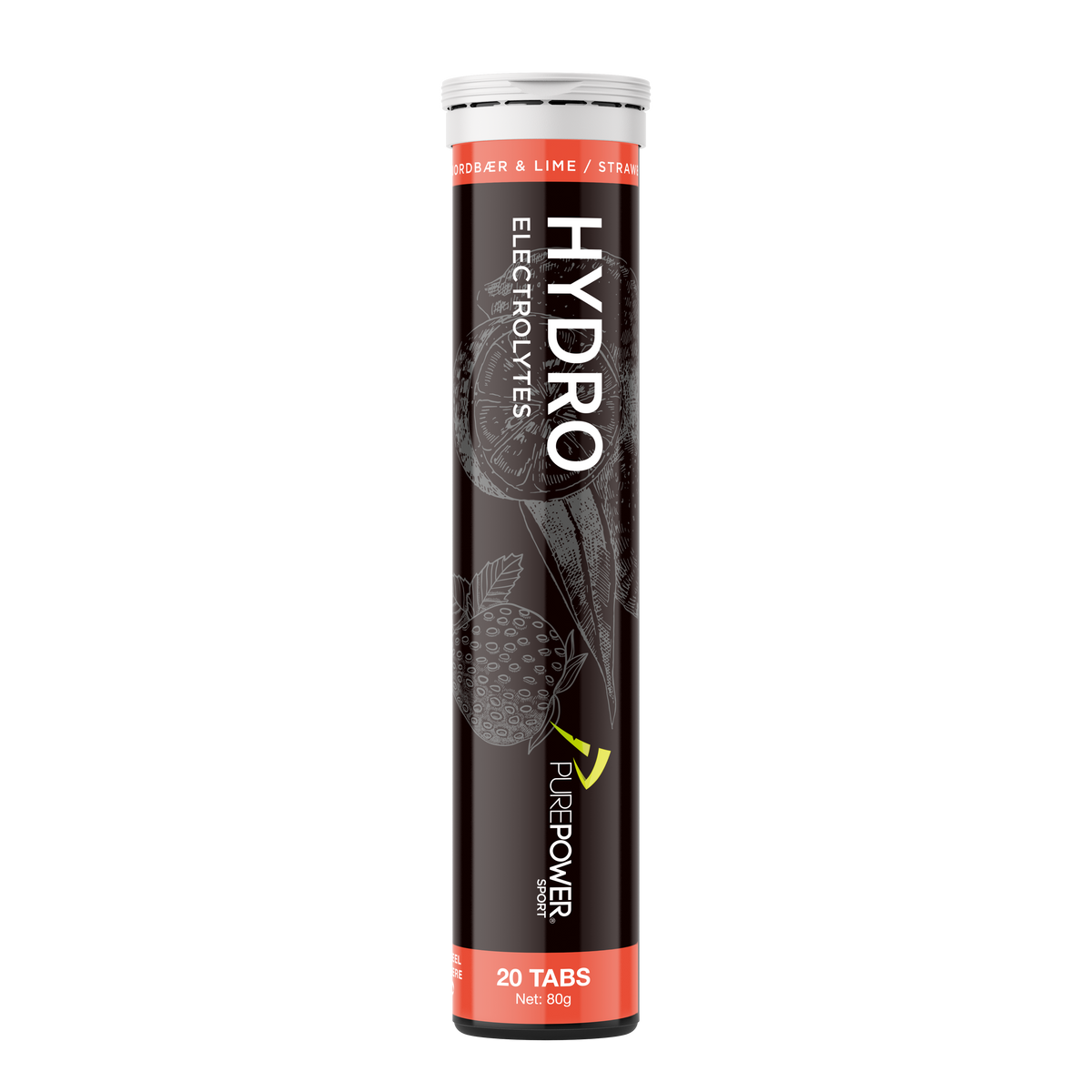 PurePower Hydro drikketabletter med smag af jordbær og lime, pakke med 20 stk.