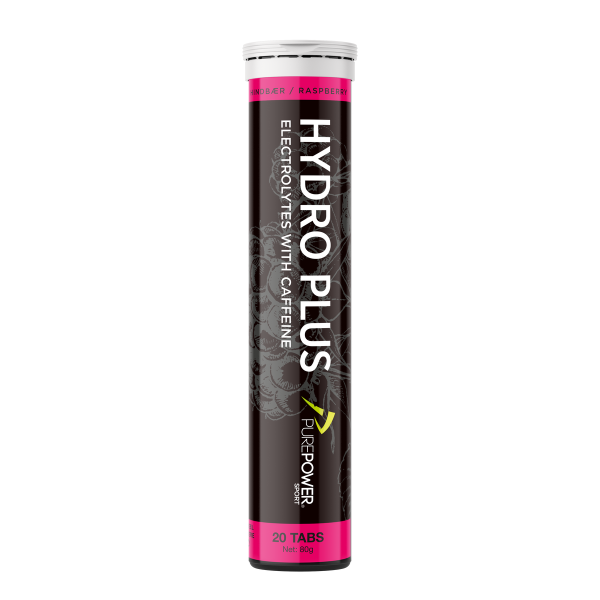 PurePower Hydro Plus hindbær med koffein, rør med 20 tabs