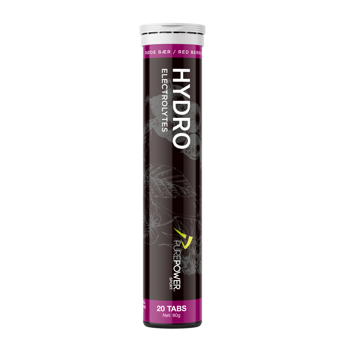 PurePower Hydro røde bær, rør med 20 tabs til drik med bærsmag