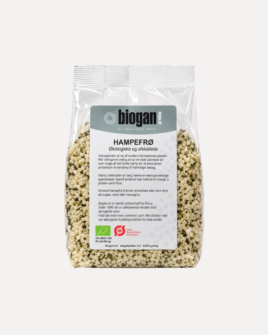 Pose med Biogan økologiske hampefrø, ristede og afskallede, 400 g