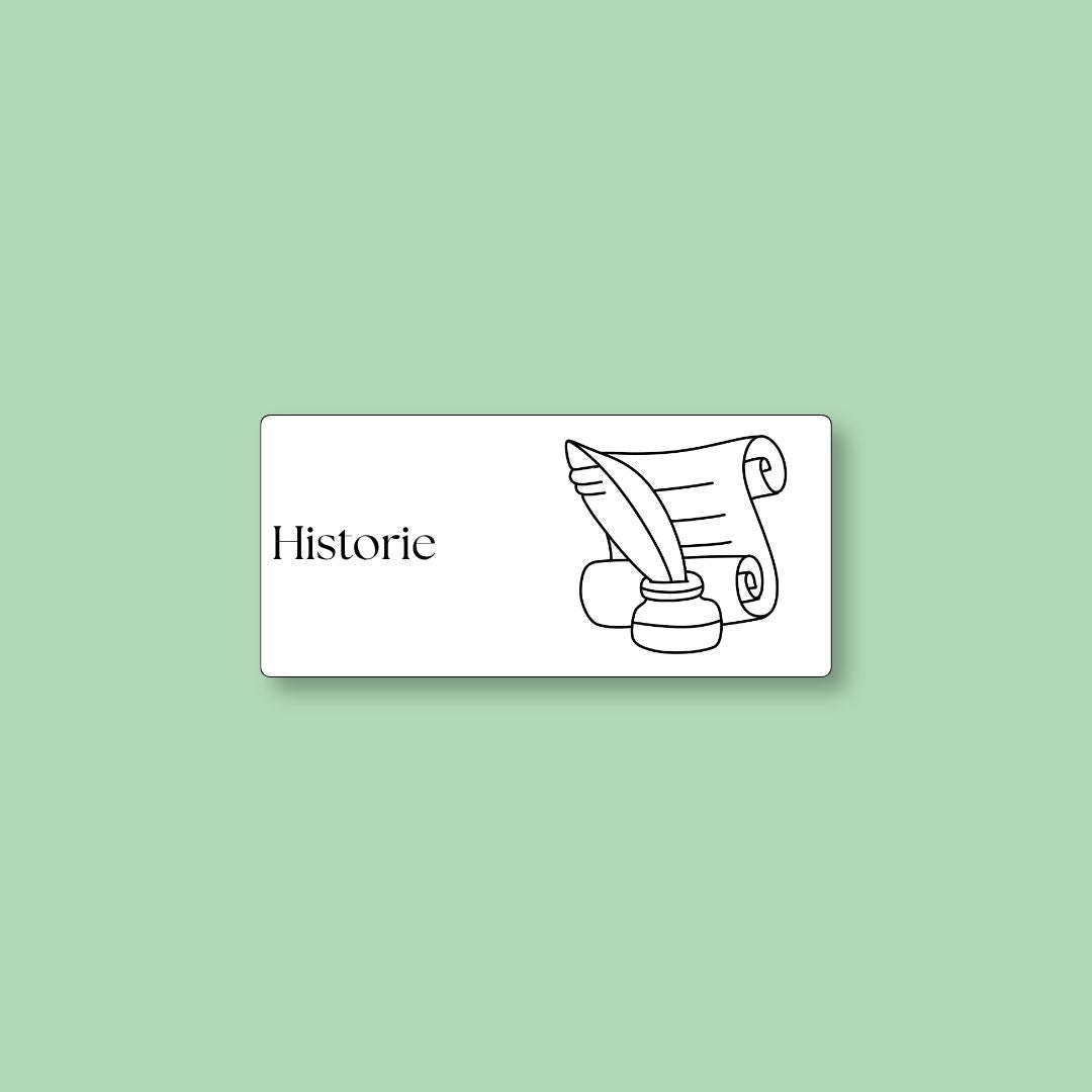 Hvid magnetisk skemabrik med motiv til faget Historie fra ToDoodle DK