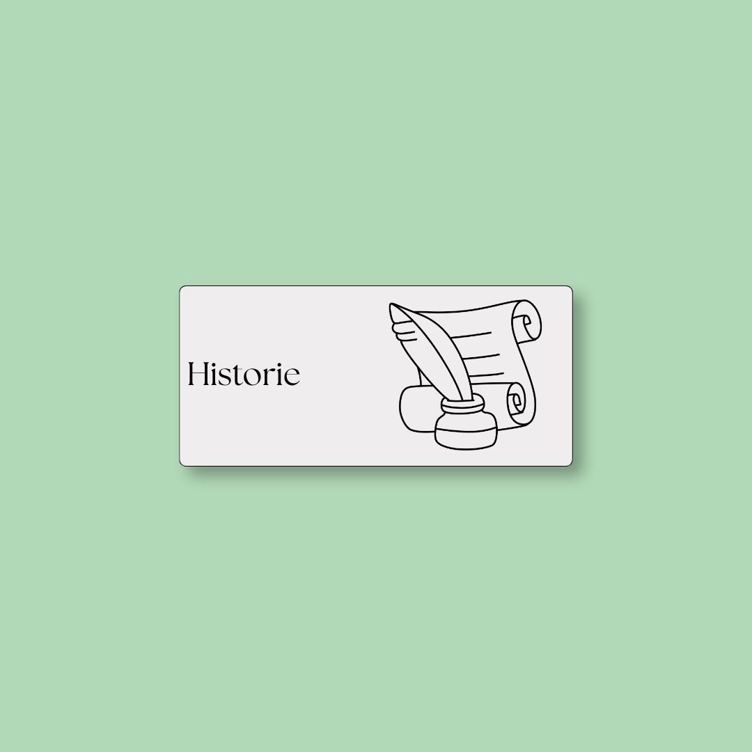 Grå magnetisk ToDoodle skemabrik med motiv til faget historie