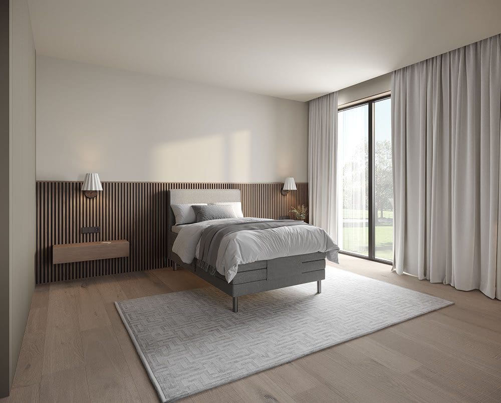Skanderborg elevationsseng i lysegrå, 120 x 200 cm, fra Sengesnedkeren