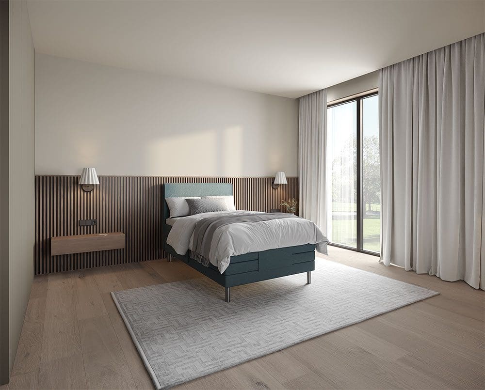 Skanderborg elevationsseng i blå, 90 x 200 cm, fra Sengesnedkeren