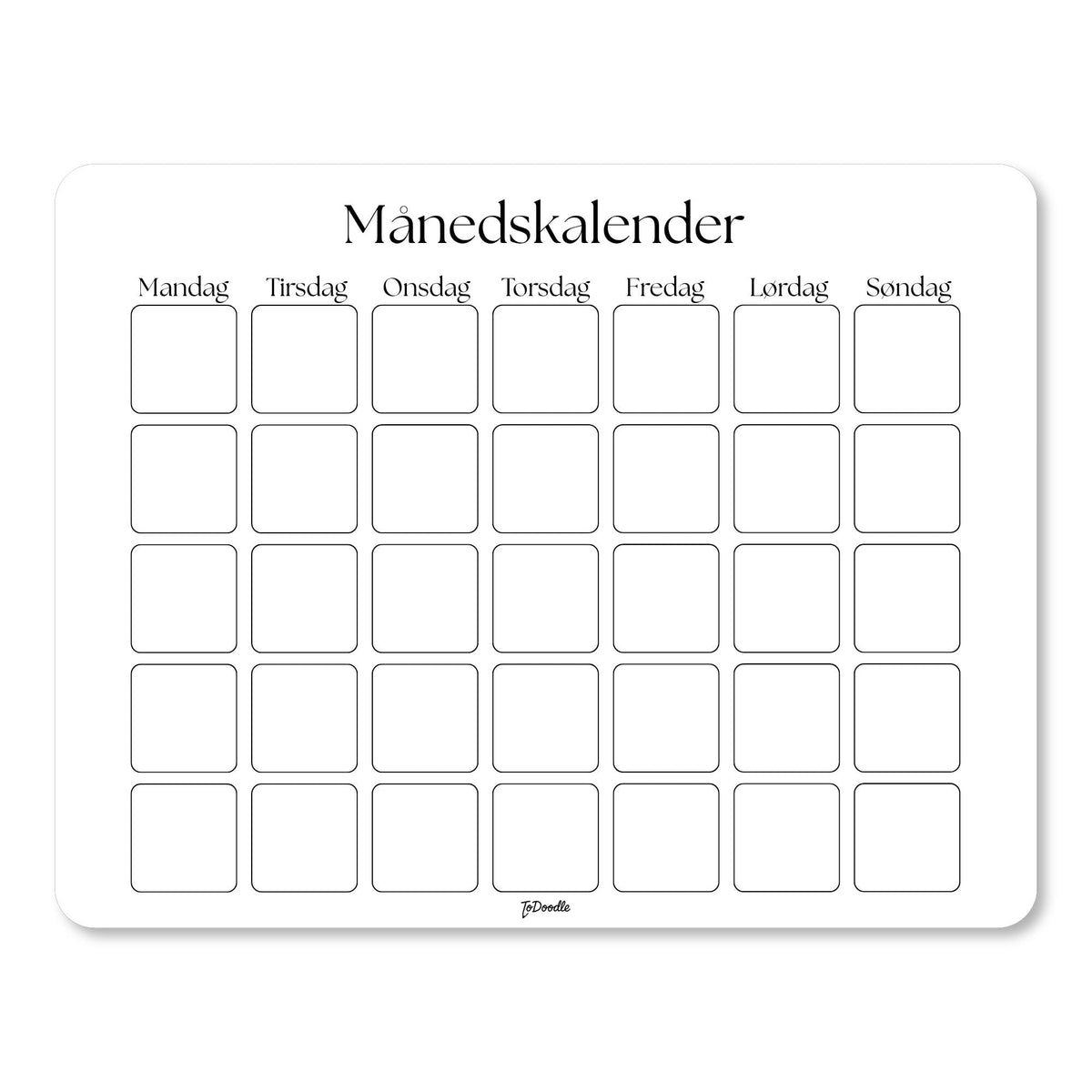 Hvid ToDoodle Månedskalender til overblik over møder, aktiviteter og deadlines