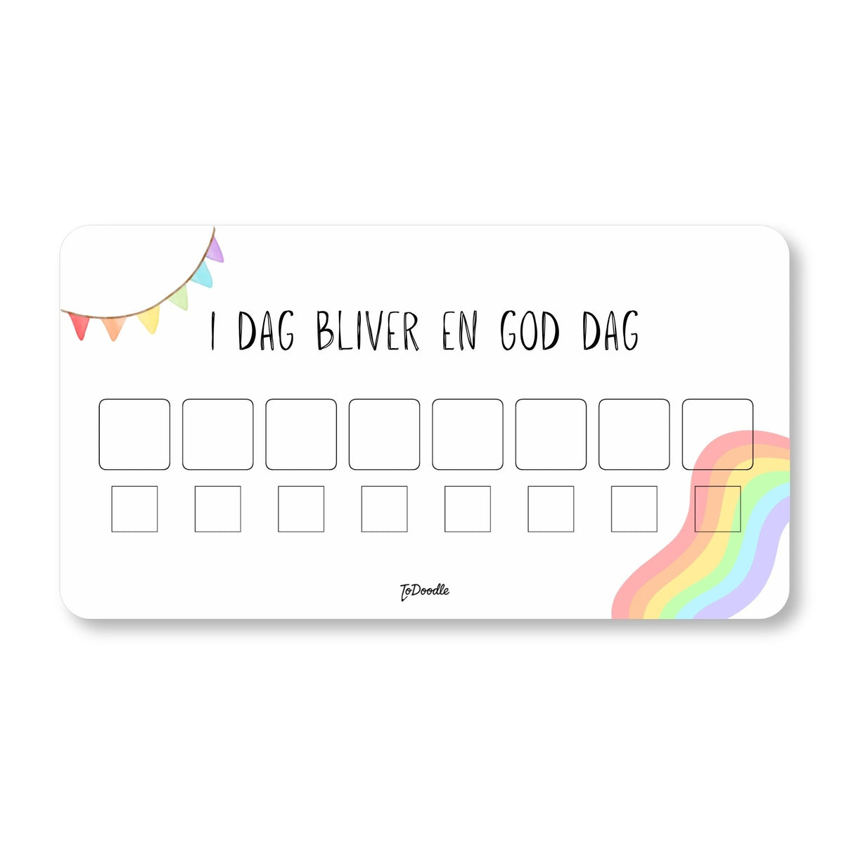 Hvid ToDoodle rutinetavle til børn med enkle illustrationer af dagens gøremål